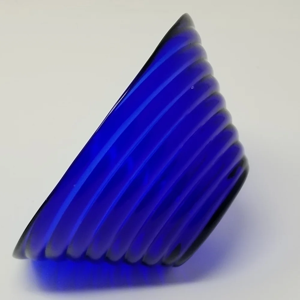 Vintage Cobalt Blue Swirl Bowl Concentric Rings Textured Optic Glass Serving Bow
